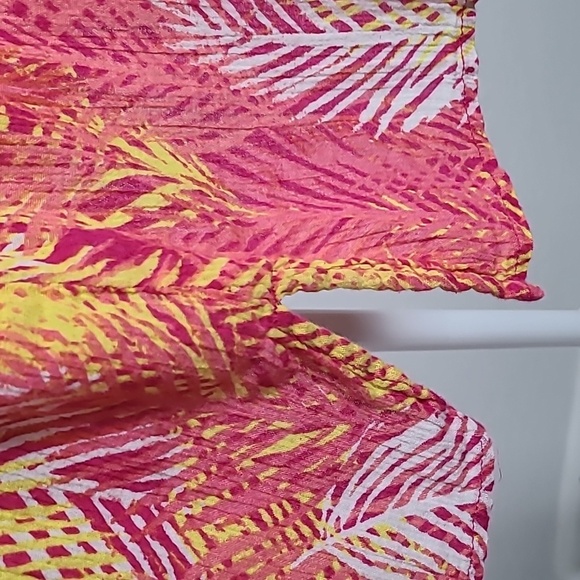 Catherines Pink, Yellow, White Print Top, Embroidered on Sleeves & Neckline, 3X - Picture 5 of 9